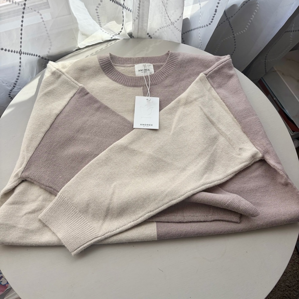 NWT! Andrée by Unit Colorblock Cream Knit Sweater 1x